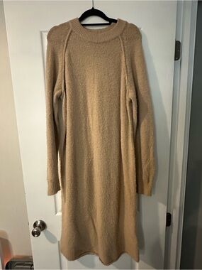 Women's Camel Knit Long Sleeve Sweater Dress